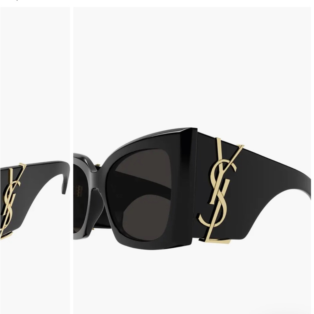 Lookalike Y S L lettered unbranded sunglasses w/ pleather pouch / blaze cat eye